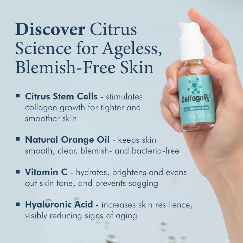 SkinPro Delfogo Stem Cell and Vitamin C Serum for Face with Hyaluronic Acid - Anti Aging, Firming, Brightening & Hydrating Serum for Men Women - Smooth Wrinkles & Boost Radiance, Skincare for All Skin Types - Image 4