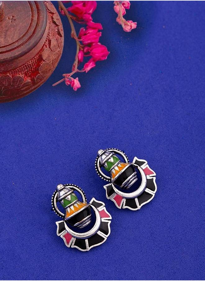 VOYLLA Kalbelia Enameled Chandbali Earrings  - Image 1