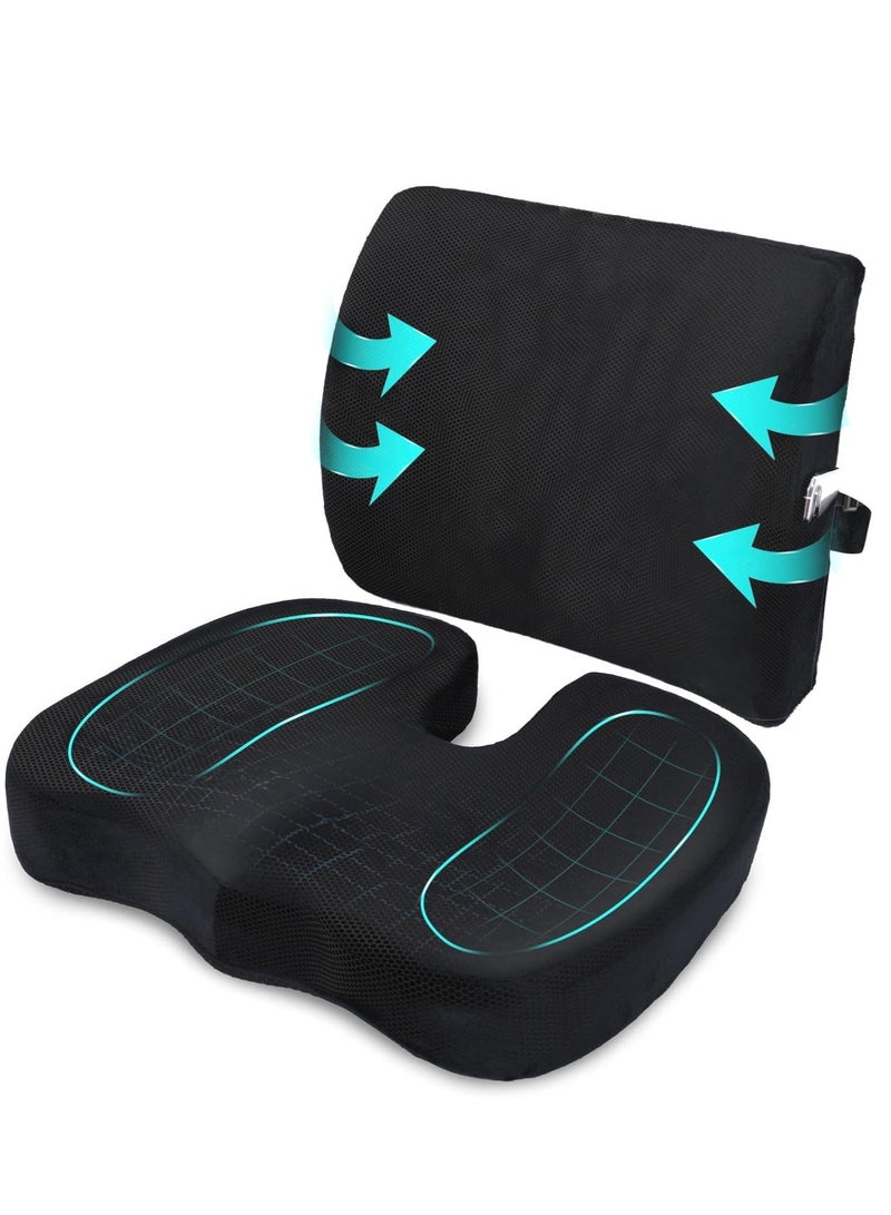 WALALLA Soft Ergonomic Portable Seat Cushion and Lumbar Support Pillow Set for Car Office Computer Wheelchair - Image 2