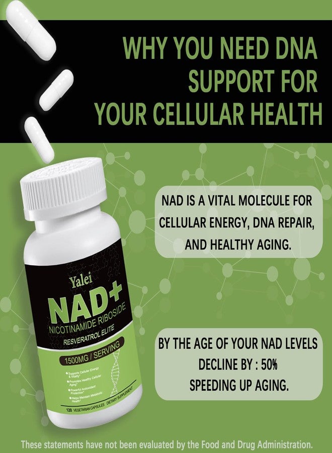 Yalei NAD Resveratrol Supplement 1500mg,120 Veggie Capsules | Liposomal NAD Plus Boosting | Support Cellular Health, Stamina & Healthy Aging for Women & Men | Non-GMO - Image 4