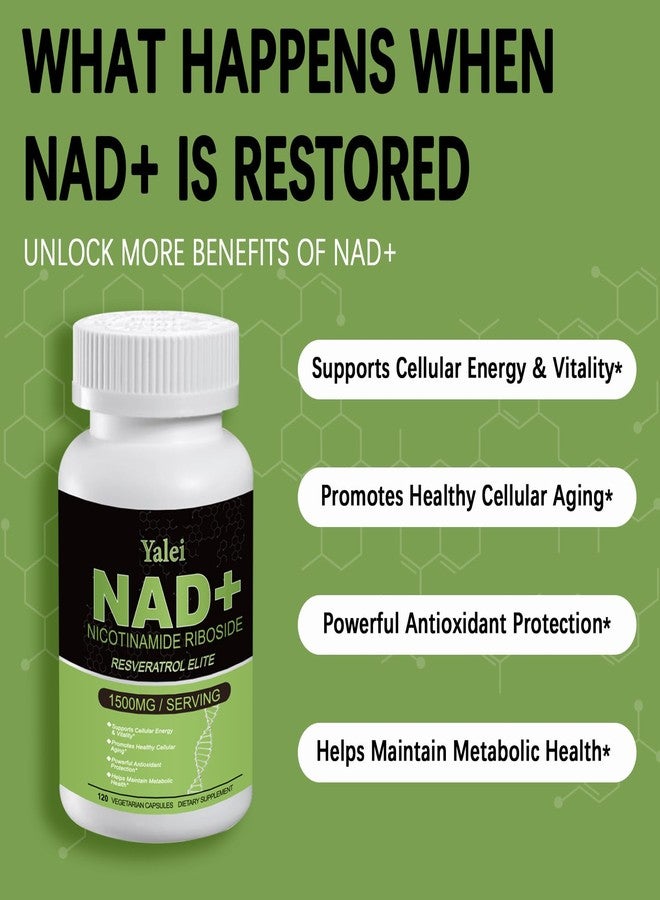 Yalei NAD Resveratrol Supplement 1500mg,120 Veggie Capsules | Liposomal NAD Plus Boosting | Support Cellular Health, Stamina & Healthy Aging for Women & Men | Non-GMO - Image 2