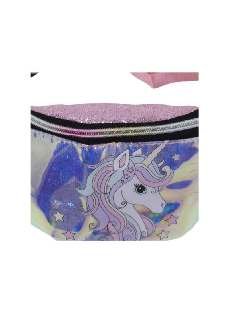 Waist Bag – Glitter Pink & Salmon with Unicorn Design - Image 3