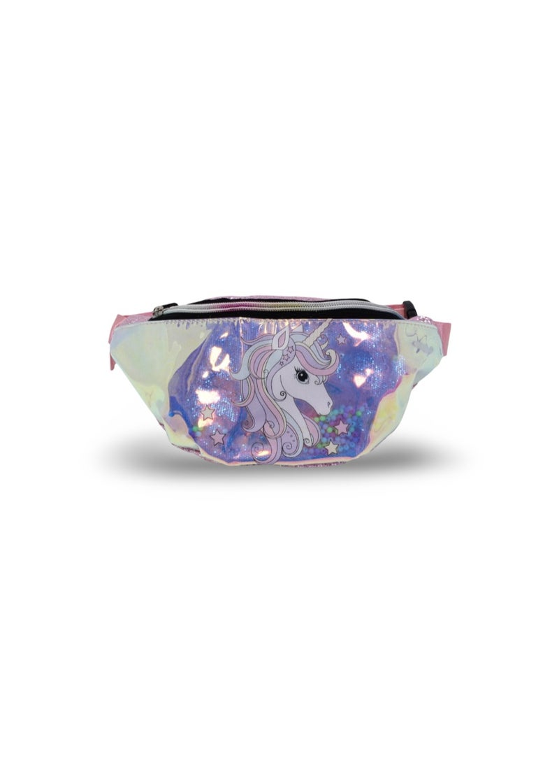 Waist Bag – Glitter Pink & Salmon with Unicorn Design - Image 1