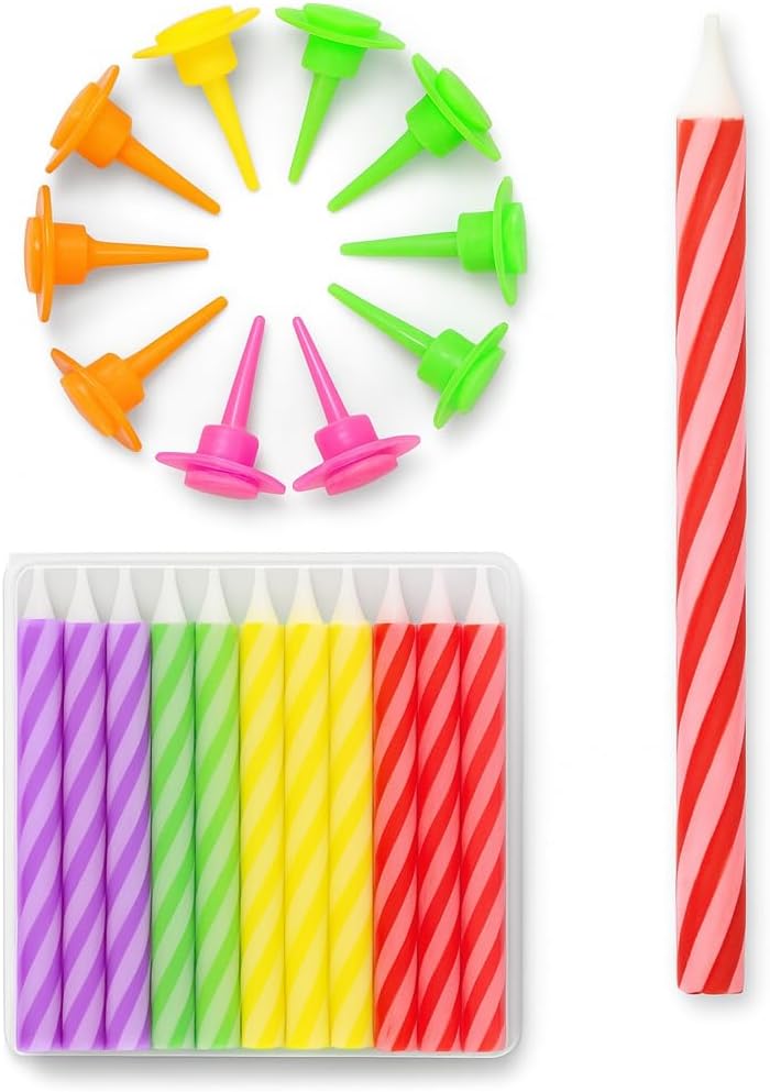 Fitto Birthday Candles 24 pcs + 12 Holders | Numeric Cake Candles & Holders for Birthday Party, Celebration, Party Supplies - Image 1