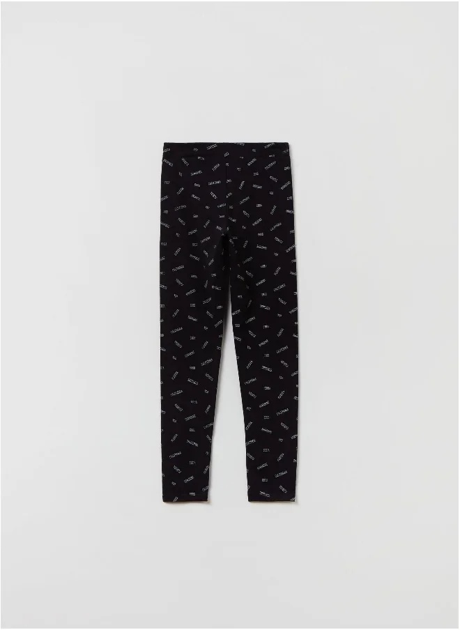 او في اس OVS Leggings With Printed Lettering