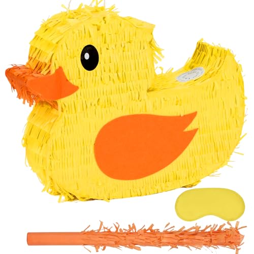Birchio Duck Pinatas Bundle with a Blindfold and a Bat165 x 126 x 4 Inches Perfect for kids Birthday Parties Farm Animal Theme Parties and Decorations - Image 1