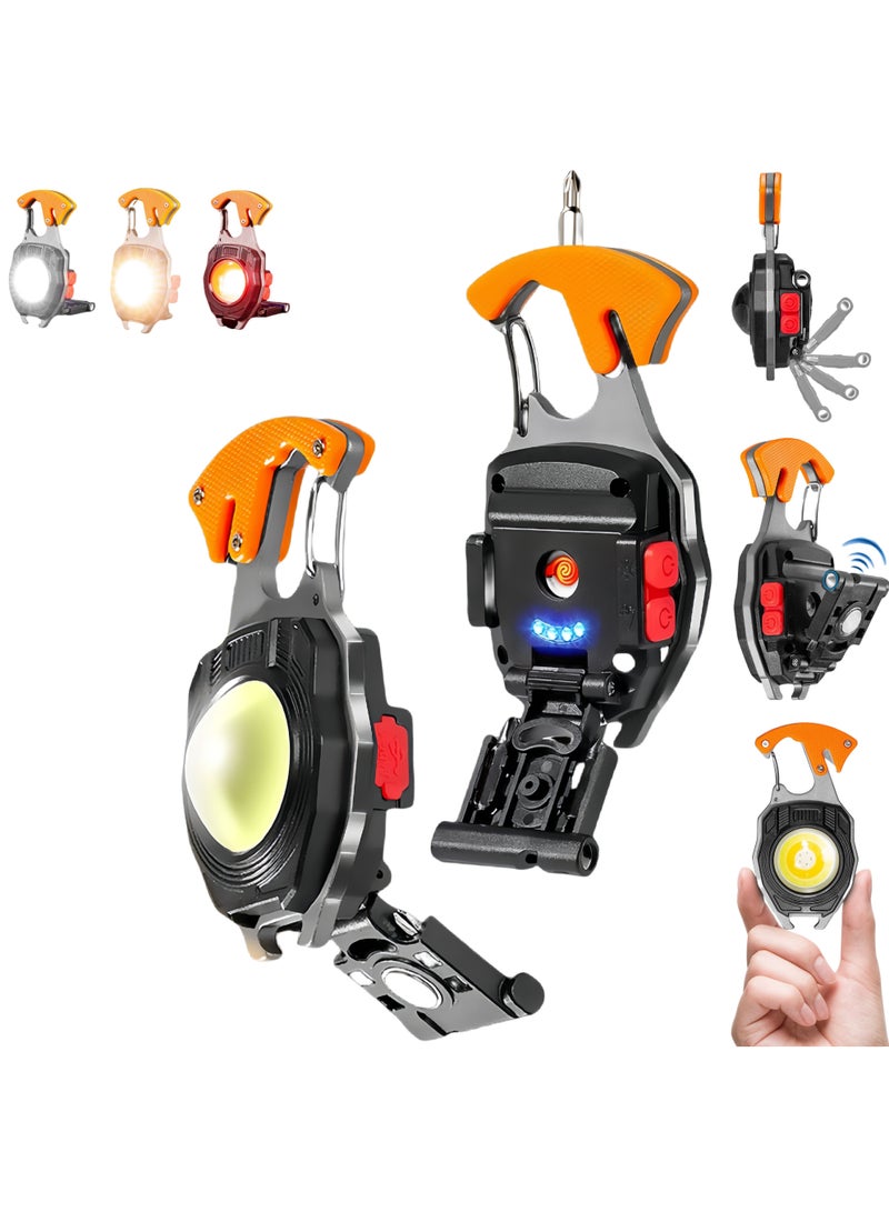 Mini LED flashlight with keychain, 7-mode work light, multifunctional camping gadget for outdoor, camping and power outage - Image 1