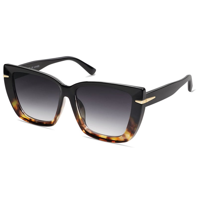 SOJOS Trendy Large Oversized Cat Eye Sunglasses for Women 70s UV400 Designer Shades SJ2231, Black & Tortoise/Grey - Image 1