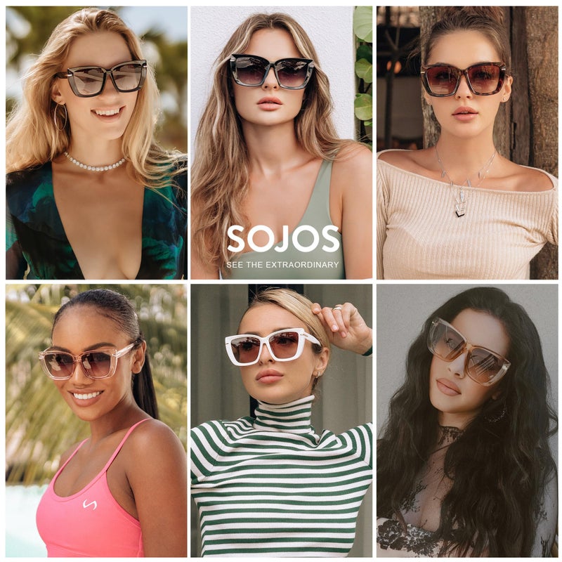 SOJOS Trendy Large Oversized Cat Eye Sunglasses for Women 70s UV400 Designer Shades SJ2231, Black & Tortoise/Grey - Image 4