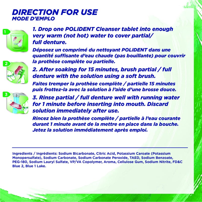 Polident Partials Denture Cleaning Tablets, Triple Fresh Mint, 84 Count, White - Image 3