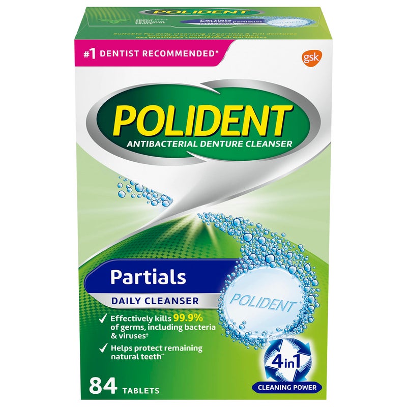 Polident Partials Denture Cleaning Tablets, Triple Fresh Mint, 84 Count, White - Image 1