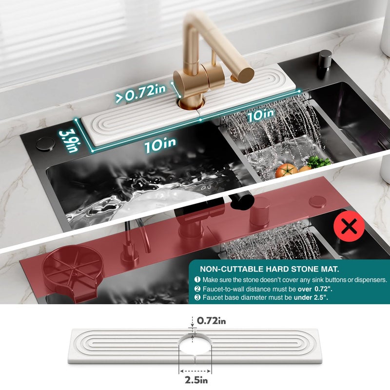 Eormoe Stone Faucet Mat for Kitchen Sink â€“ Diatomite Drying Stone Mat & Sink Protector, Prevents Moisture â€“ Sink Splash Guard Water-Absorbing Stone Tray for Bathroom Counter (Light Grey, 20" x 3.9") - Image 4