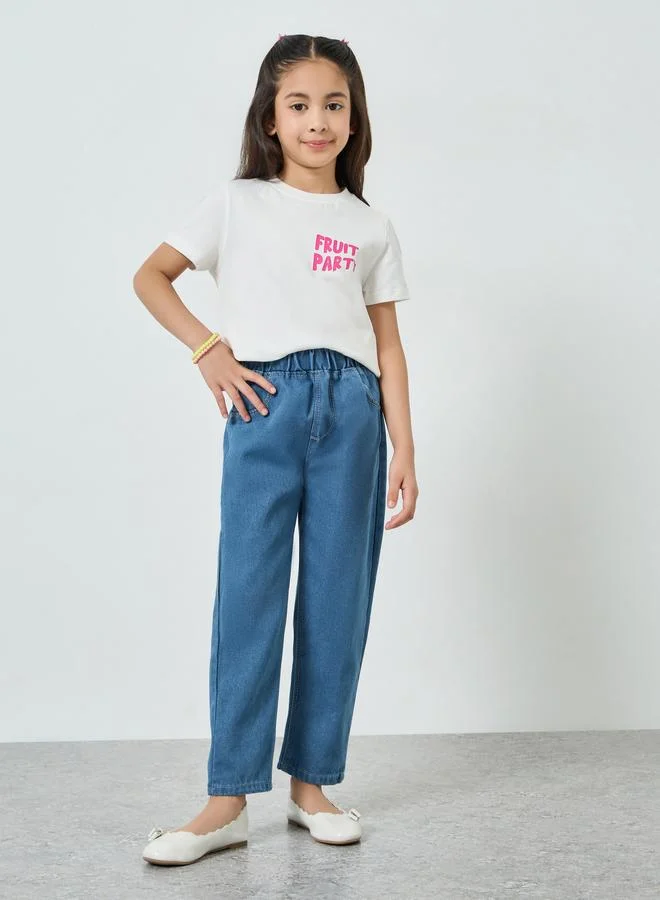 Styli Girls Elastic Waist Relaxed Fit Jeans