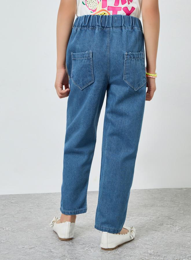 Styli Girls Elastic Waist Relaxed Fit Jeans - Image 4