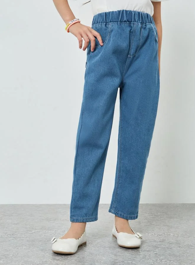 Styli Girls Elastic Waist Relaxed Fit Jeans