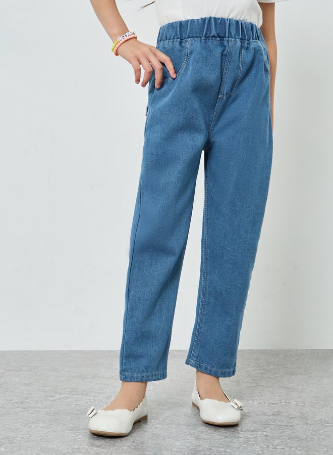 Styli Girls Elastic Waist Relaxed Fit Jeans - Image 1