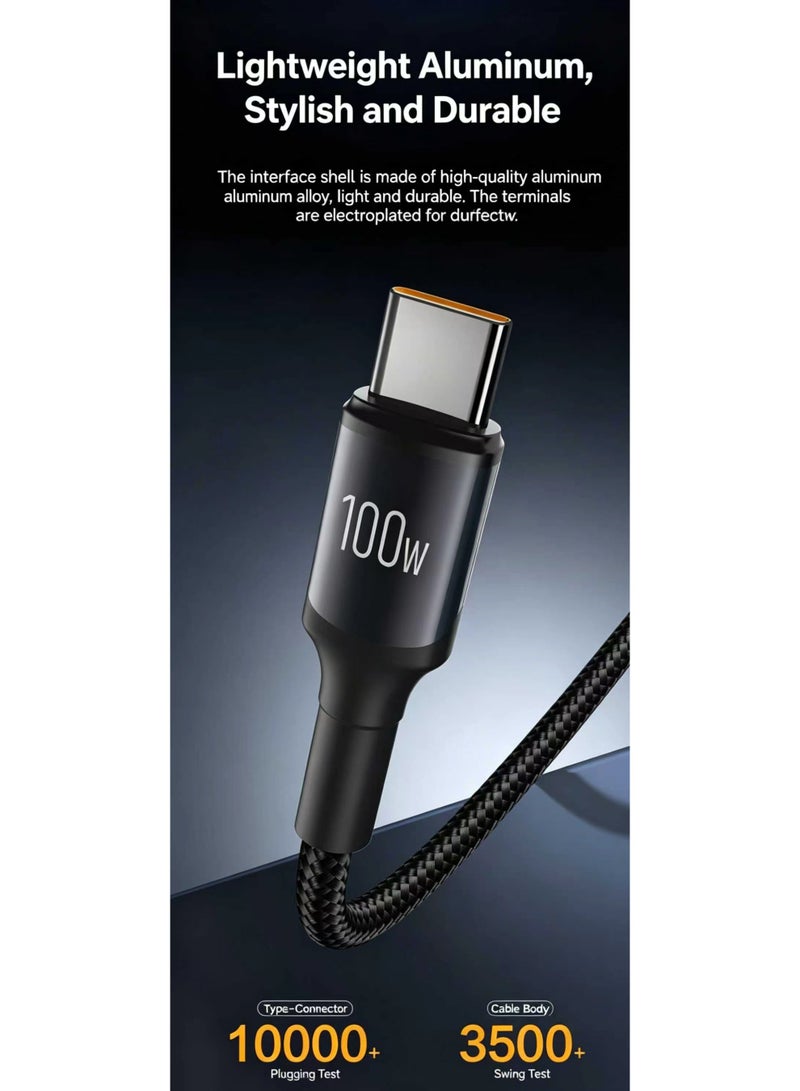 USB C Cable 2M Braided 100W Power Delivery PD Fast charge Cable USB C to USB C For iPhone 17 16 Pro Max iPad mini 6 MacBook Pro Air M3 M2 M1  iPad Pro Samsung S26 S25 Ultra Laptop Lenovo Dell Xiaomi 2m 100W Black - Image 3