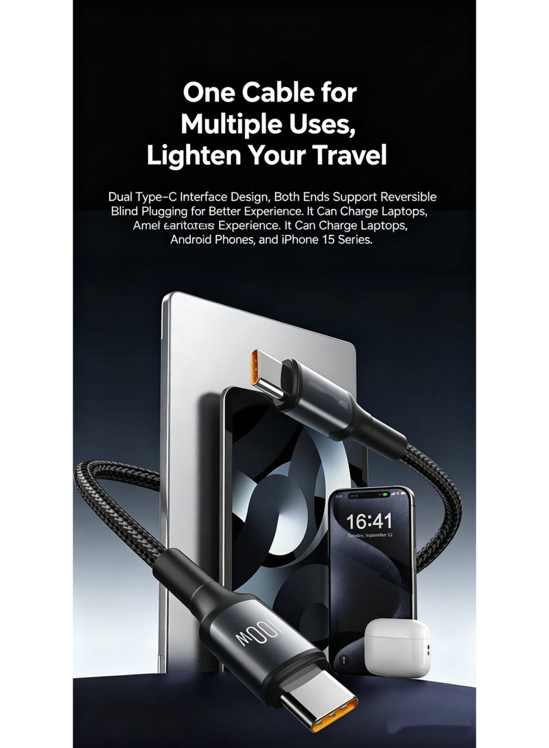 USB C Cable 2M Braided 100W Power Delivery PD Fast charge Cable USB C to USB C For iPhone 17 16 Pro Max iPad mini 6 MacBook Pro Air M3 M2 M1  iPad Pro Samsung S26 S25 Ultra Laptop Lenovo Dell Xiaomi 2m 100W Black - Image 4