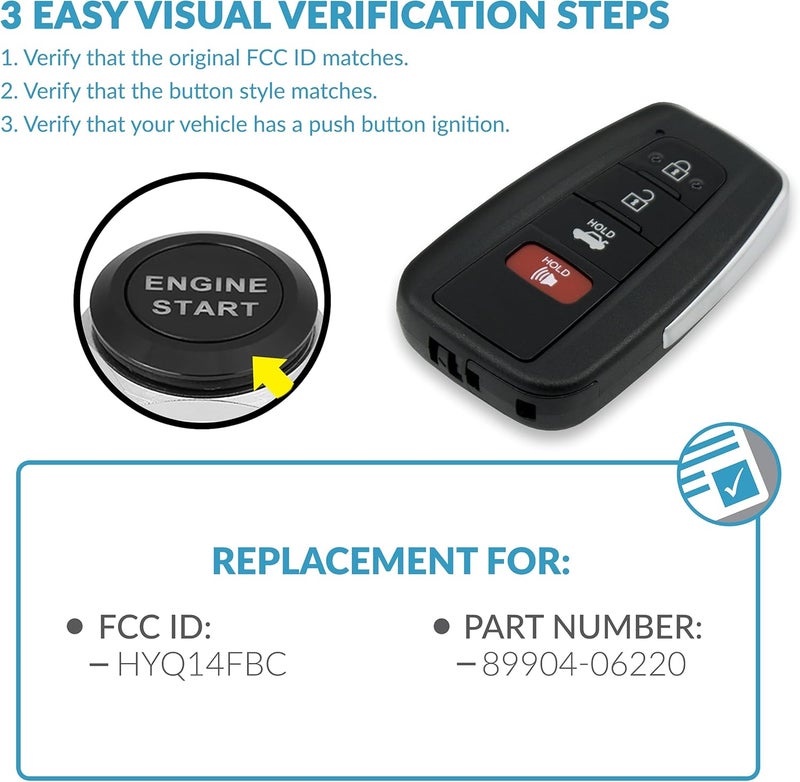 Keyless2Go Replacement 4 Button Proximity Smart Key for Toyota HYQ14FBC 89904-06220 - Image 3