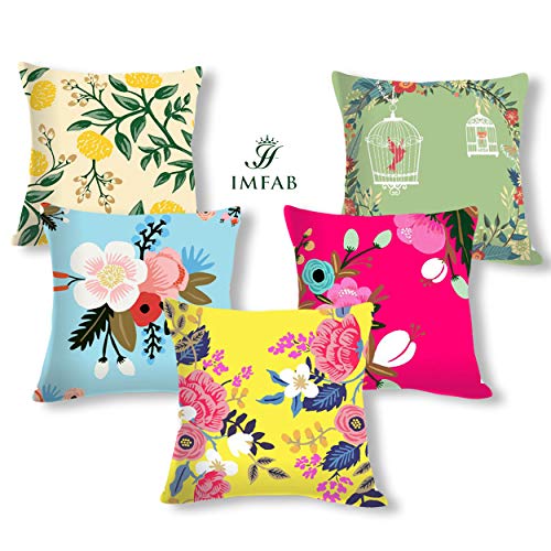 IM FAB Floral Multicolour Digital Printed Decorative Canvas Cotton Cushion Covers Set of 5 pcs (16X16 inches or 40X40 cms) - Image 2