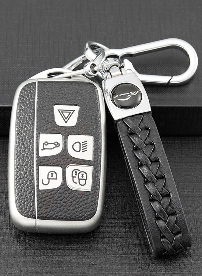 Gutzi Land Rover Car Key Cover for Land Rover Defender Discovery Evoque LR4 Range Rover Sport Freelander Jaguar Velar Vogue Evoque TPU Keychain Cover 5 Buttons (Silver) - Image 1