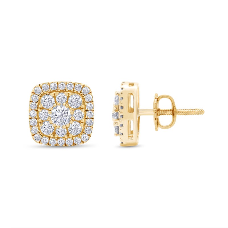 SAVEARTH DIAMONDS Halo Cluster Stud Earrings for Women Round Cut Lab Created Moissanite Cushion Frame Ear Studs in 14k Yellow Gold Plated 925 Sterling Silver Fine Jewelry Gift for Her - Image 1