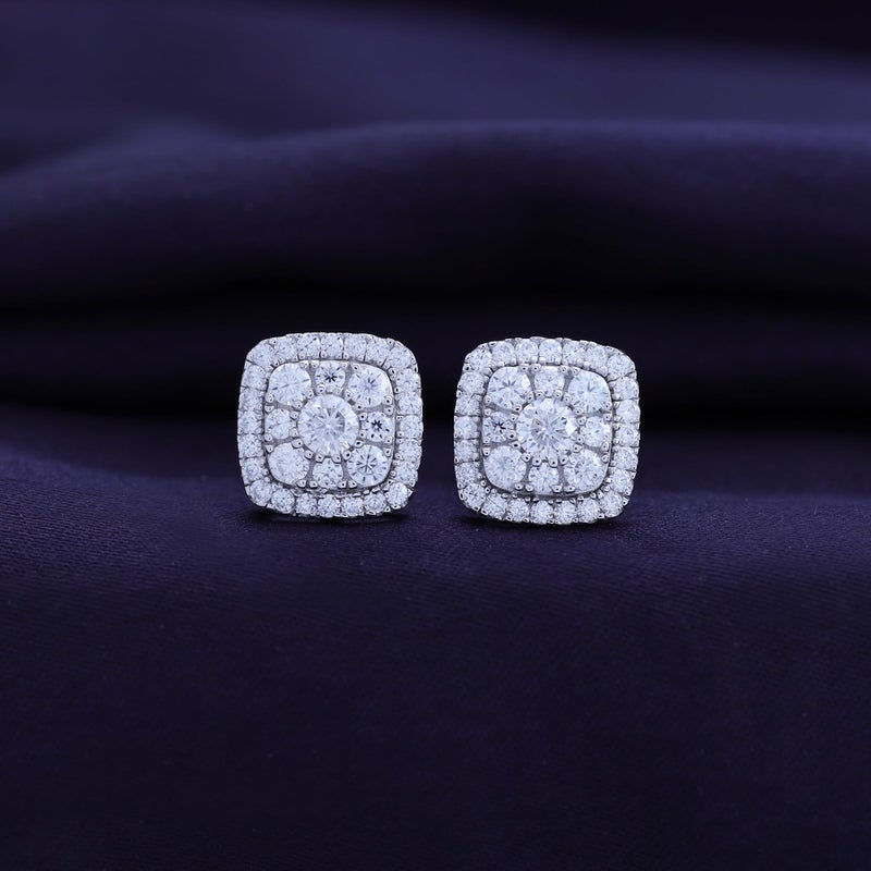 SAVEARTH DIAMONDS Halo Cluster Stud Earrings for Women Round Cut Lab Created Moissanite Cushion Frame Ear Studs in 14k Yellow Gold Plated 925 Sterling Silver Fine Jewelry Gift for Her - Image 4