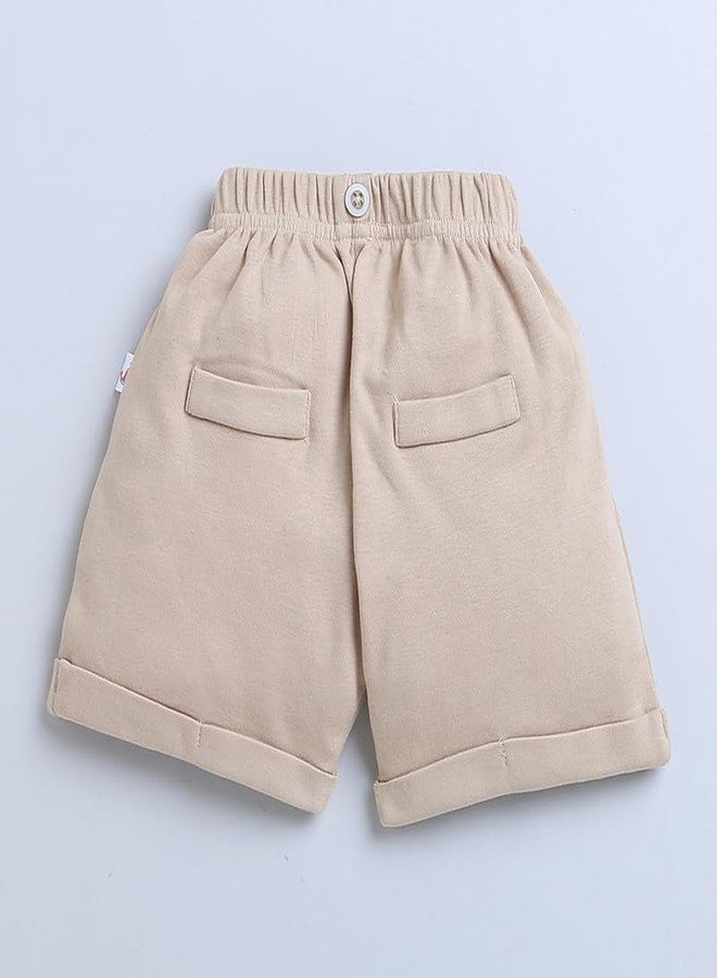 BUMZEE Beige & Navy Boys Half Sleeves T-shirt & Short Set With Bow Suspender Age - 12-18 Months - Image 5