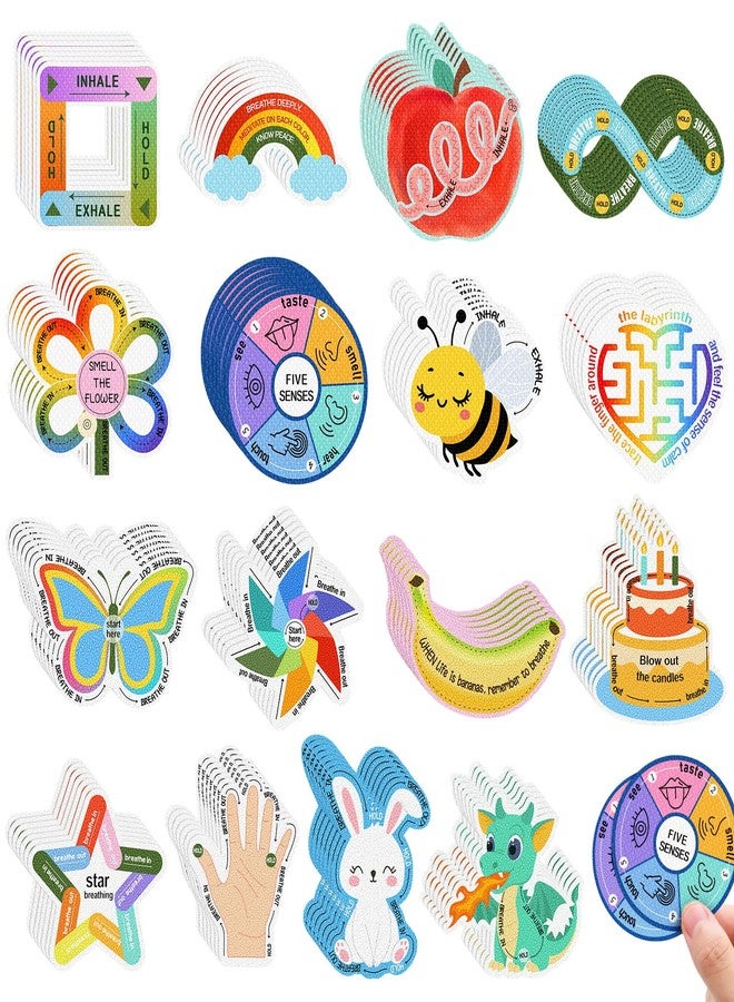 Fuyoooo 144 Pcs Calm Anxiety Sensory Stickers Textured Sensory Strips Stickers Mindfulness Relief Mental Health Rainbow Apple Animals Anxiety Relief for Adults Office Desk Supply - Image 1