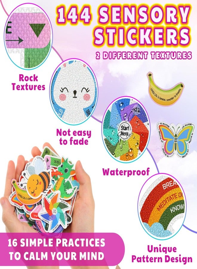 Fuyoooo 144 Pcs Calm Anxiety Sensory Stickers Textured Sensory Strips Stickers Mindfulness Relief Mental Health Rainbow Apple Animals Anxiety Relief for Adults Office Desk Supply - Image 3