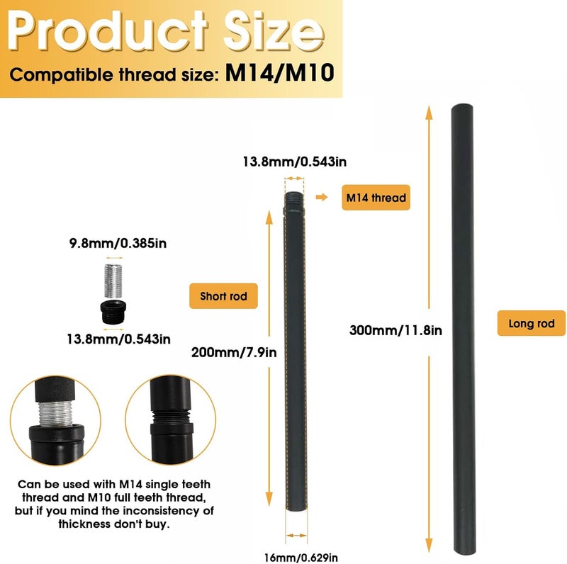 KCO Lighting M14 Threaded Extension Rod 7.89“ and 11.8" Black Extension Rods Lighting Fixture Downrods Stems Chandelier Extension Rods - Image 1