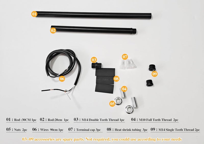KCO Lighting M14 Threaded Extension Rod 7.89“ and 11.8" Black Extension Rods Lighting Fixture Downrods Stems Chandelier Extension Rods - Image 3