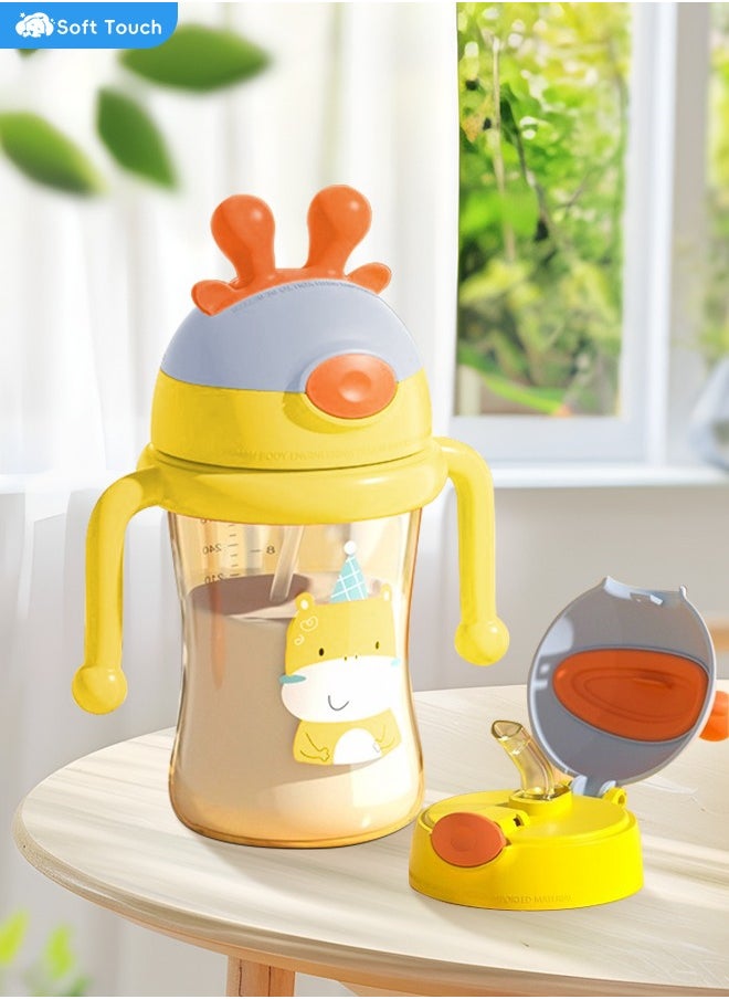 Soft Touch 300ml Baby Straw Cup Spill-Proof Toddler Drinking Cup with Handles and Flip-Top Teether Design Baby Water Bottle for Infants 8-24 Months  - Image 2