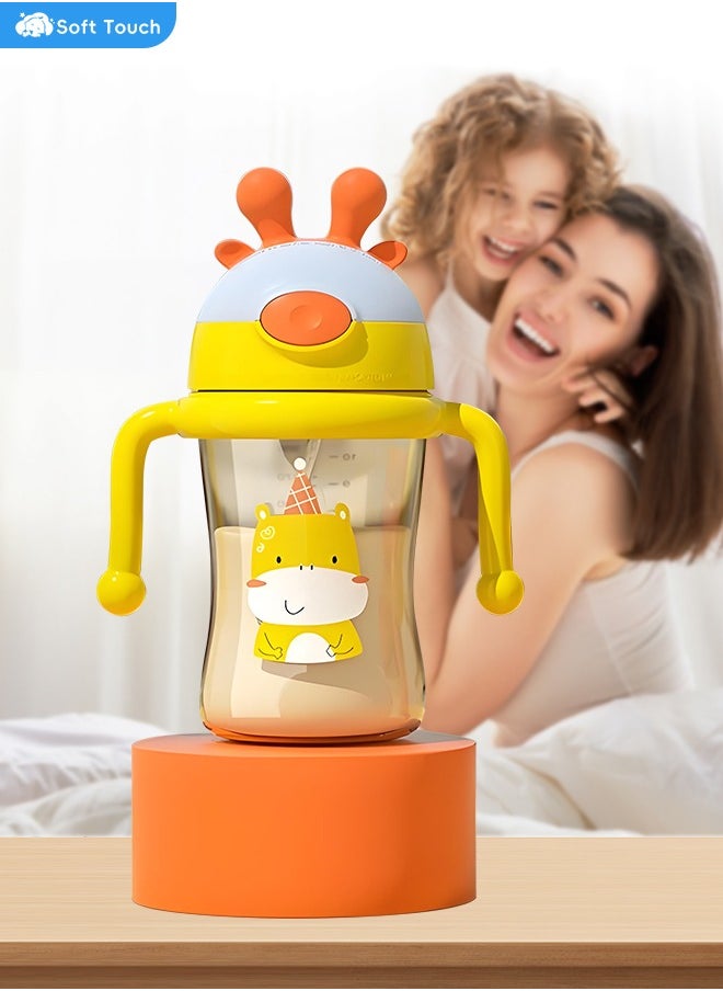 Soft Touch 300ml Baby Straw Cup Spill-Proof Toddler Drinking Cup with Handles and Flip-Top Teether Design Baby Water Bottle for Infants 8-24 Months  - Image 1