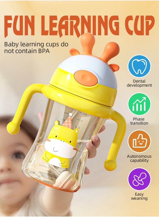 Soft Touch 300ml Baby Straw Cup Spill-Proof Toddler Drinking Cup with Handles and Flip-Top Teether Design Baby Water Bottle for Infants 8-24 Months  - Image 3