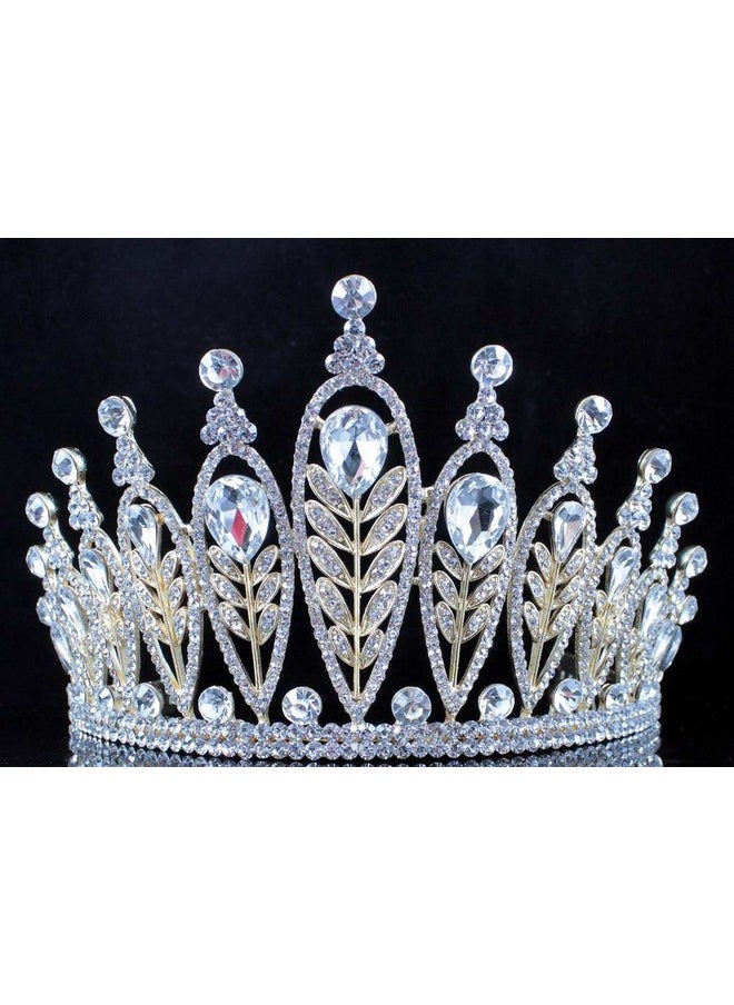 جاين فاشونز تاج أنيق من Janefashions مرصع بأحجار الراين الكريستالية الشفافة وزهور الزهور لحفلات الزفاف وحفلات التخرج T11885 باللون الذهبي  - Image 5