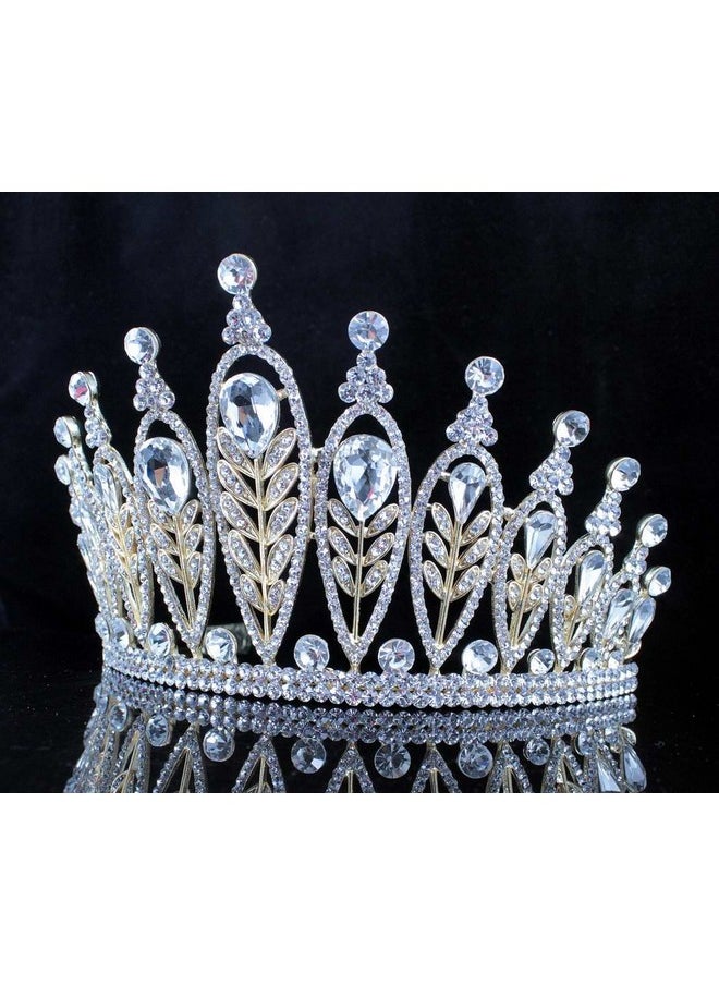 جاين فاشونز تاج أنيق من Janefashions مرصع بأحجار الراين الكريستالية الشفافة وزهور الزهور لحفلات الزفاف وحفلات التخرج T11885 باللون الذهبي  - Image 4