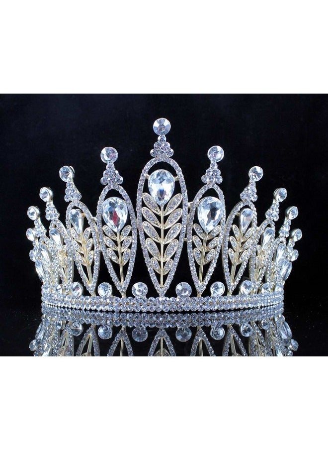 جاين فاشونز تاج أنيق من Janefashions مرصع بأحجار الراين الكريستالية الشفافة وزهور الزهور لحفلات الزفاف وحفلات التخرج T11885 باللون الذهبي  - Image 3