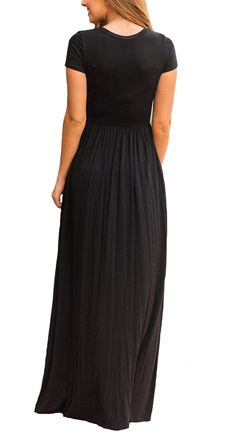 DEARCASE Maxi Dress for Women Black Large Crewneck Short Sleeves Wedding Guest A-line Casual Party Vintage Spring Summer Beach Long Dresses with Pockets - Image 3