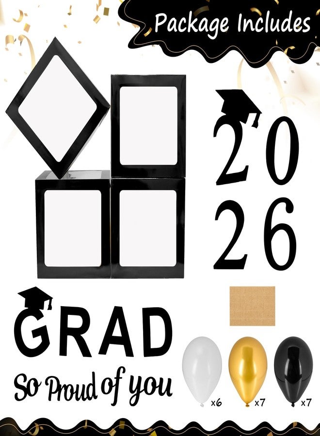 RAINFLOW Graduation Party Decorations 2025 - Class of 2025, Black Balloon Boxes with Letters 2025 GRAD So Proud of You and White,black and gold balloons,for elementary, high school and college - Image 3