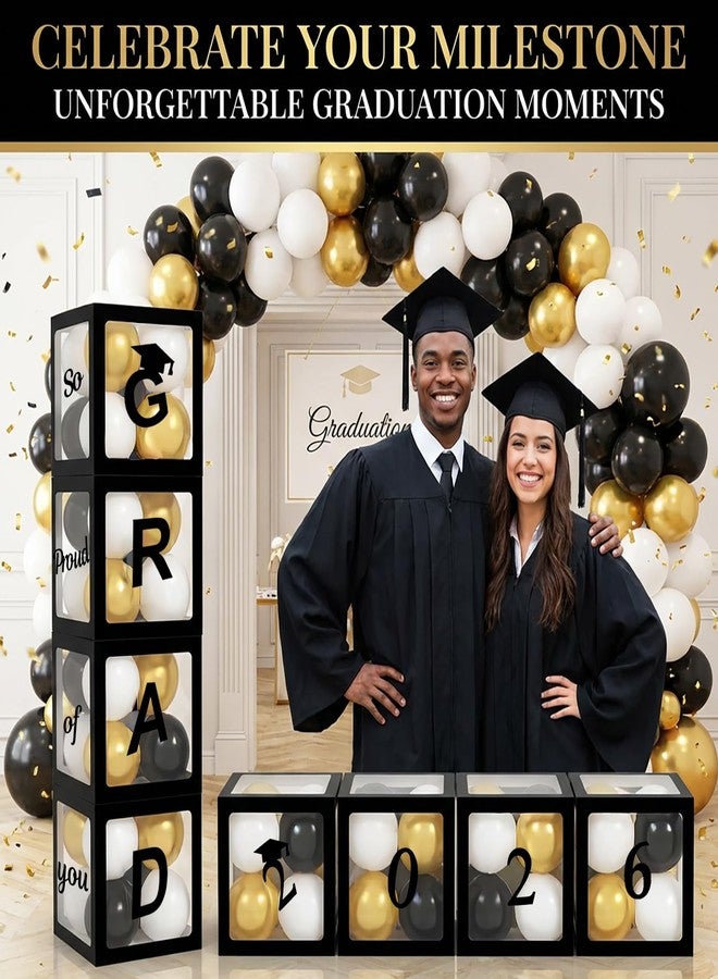 RAINFLOW Graduation Party Decorations 2025 - Class of 2025, Black Balloon Boxes with Letters 2025 GRAD So Proud of You and White,black and gold balloons,for elementary, high school and college - Image 2