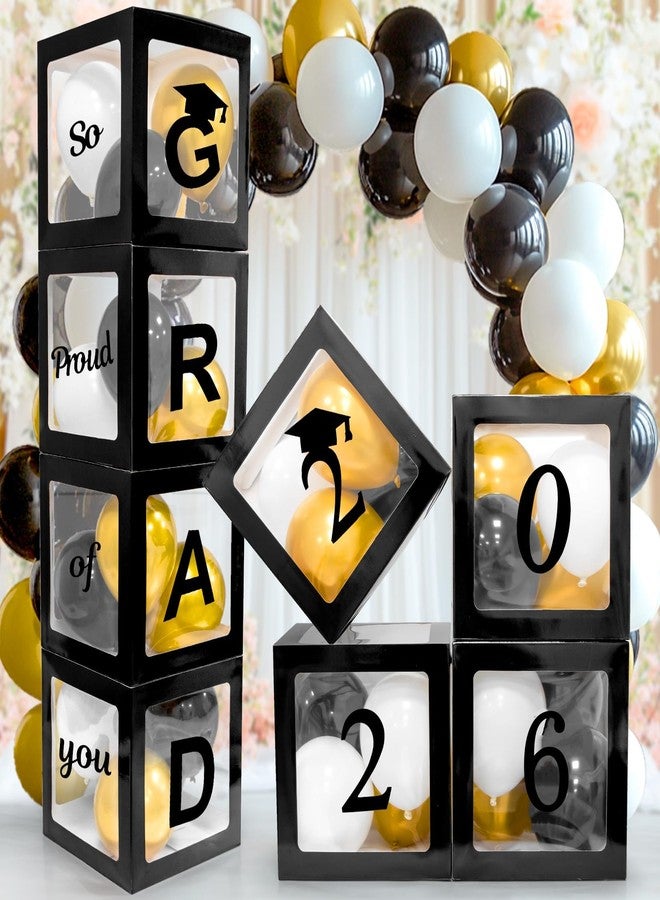 RAINFLOW Graduation Party Decorations 2025 - Class of 2025, Black Balloon Boxes with Letters 2025 GRAD So Proud of You and White,black and gold balloons,for elementary, high school and college - Image 1