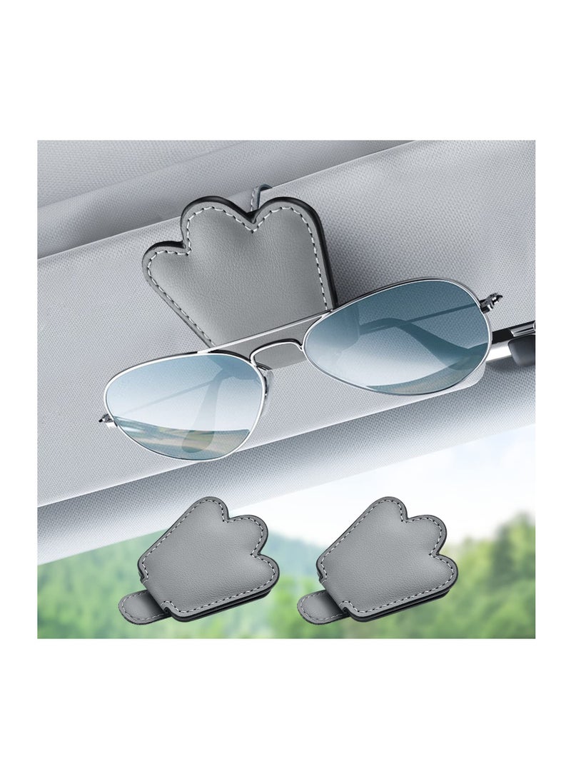 Excefore 2 Pack Magnetic Leather Sunglass Holder, Eyeglass Hanger Clip for Car Sun Visor, Ticket Card Clip Eyeglasses Mount, Car Visor Accessories, Suitable for Different Size Eyeglasses, Gray - Image 1