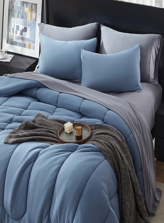 SLEEP ZONE Queen Size Comforter Set, Breathable Jersey Knit Soft Duvet Insert Set 3 Pieces Bedding Sets for Bedroom All Season, Stone Blue - Image 2