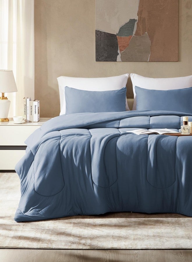 SLEEP ZONE Queen Size Comforter Set, Breathable Jersey Knit Soft Duvet Insert Set 3 Pieces Bedding Sets for Bedroom All Season, Stone Blue - Image 1
