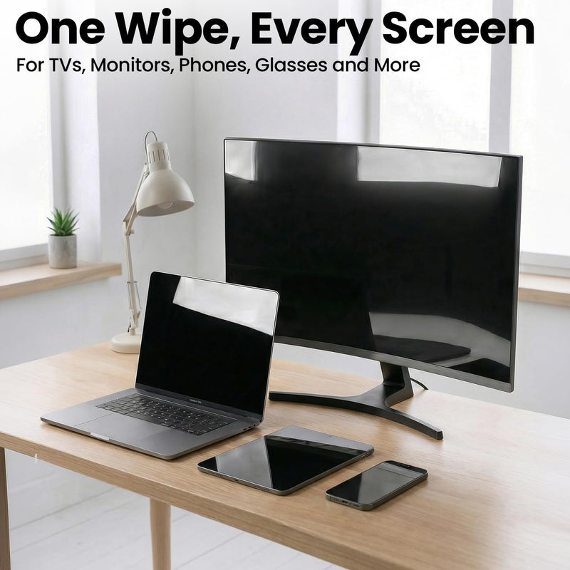 EVEO Electronic Wipes Screen Cleaner - Screen Wipes TV Screen Cleaner Wipes, Computer Screen Wipes, Laptop Screen Cleaner, ipad & Monitor Cleaner, Screen Cleaning Wipes - [90 Wipes + Microfiber Cloth] - Image 4