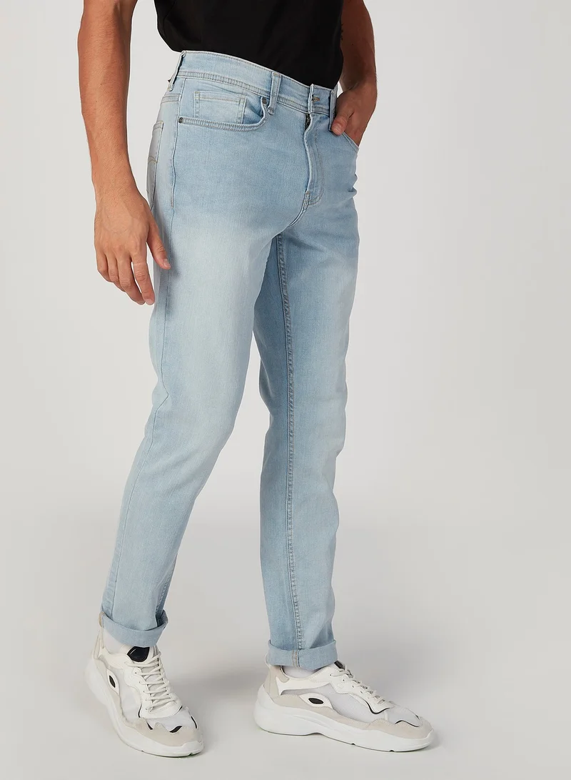 Lee Cooper Slim Fit Plain Mid Waist Jeans with Pocket Detail