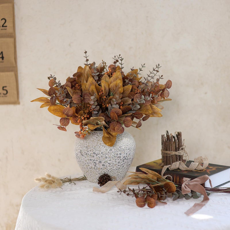 YXZZWL 110 Pcs 5 Kinds Mixed Artificial Eucalyptus Stems and Faux Berry Autumn Fake Eucalyptus Leaves Stems Bulk Branches for DIY Bouquets Floral Arrangement Wedding Home Fall Decorations (Orange) - Image 5