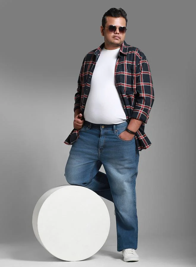 HIGH STAR Plus Size Mid Rise Light Fade Stretchable Jeans by Styli