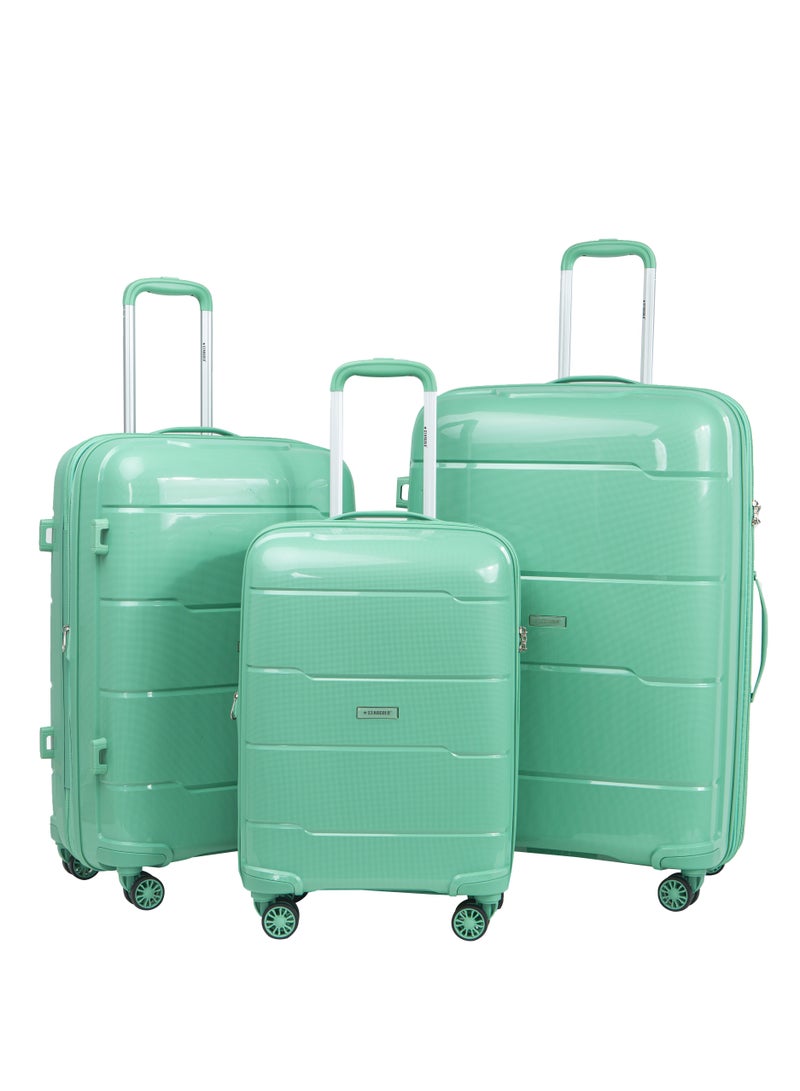 ستارجولد طقم حقائب سفر بعجلات 3 قطع PP حقيبة جانبية صلبة بعجلات دوارة 360 درجة مع قفل TSA - Image 1